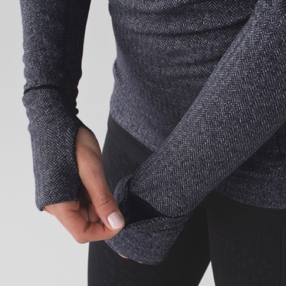 LULULEMON ATHLETICA Heathered Herringbone Black Think Fast Long Sleeves Size 6 - Picture 4 of 16